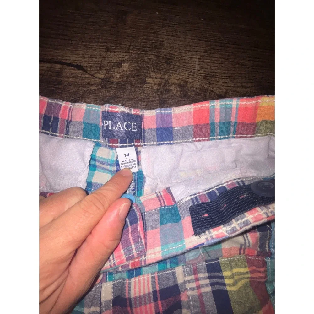 The Childrens Place Boys Patchwork Plaid Shorts Multicolor Preppy Size 14